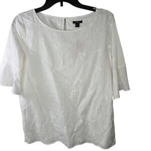 Ann Taylor Factory White Floral Blouse Small Petite NWT